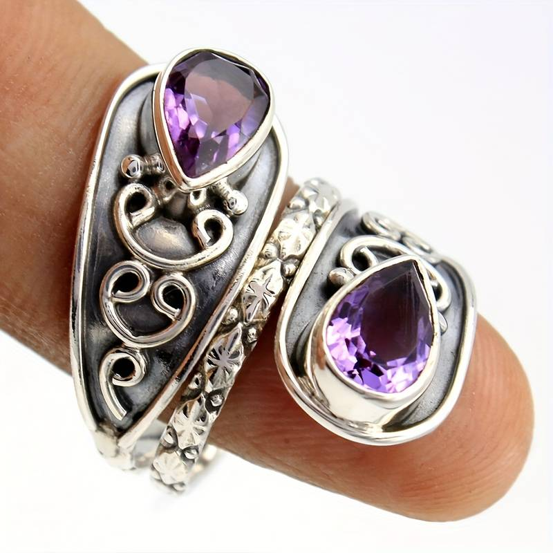 Retro Purple Crystal Twisted Ring