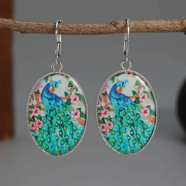 Retro Blue Peacock-Inspired Earrings