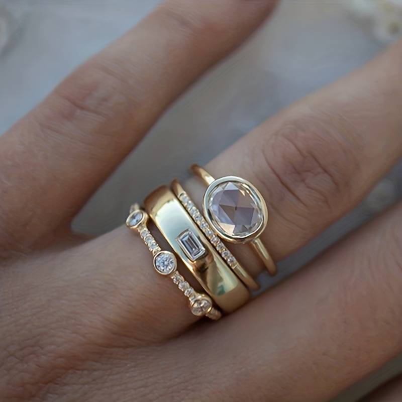 Classic Gold & Zirconia Ring Set - Buy One, Get One Free!