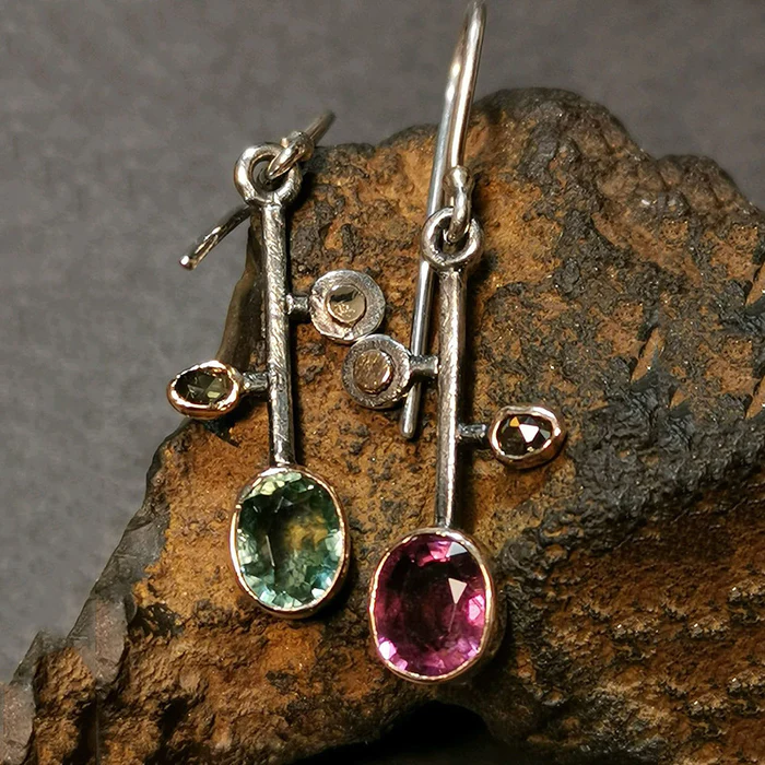 Retro Green and Garnet Crystal Earrings