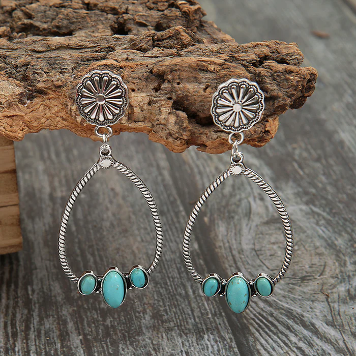 Retro Turquoise Hollow Drop Earrings