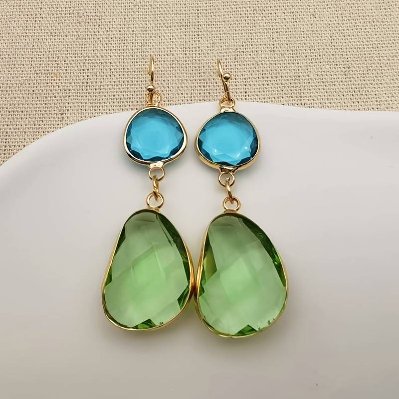 Retro Blue and Green Crystal Earrings
