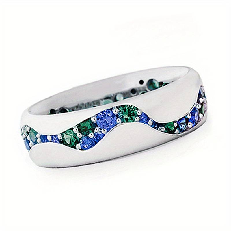 Retro Blue and Green Inlaid Zirconia Silver Ring