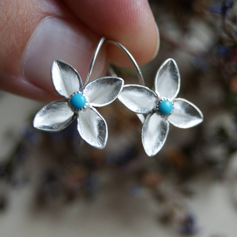 Retro Blue Gem Floral Earrings