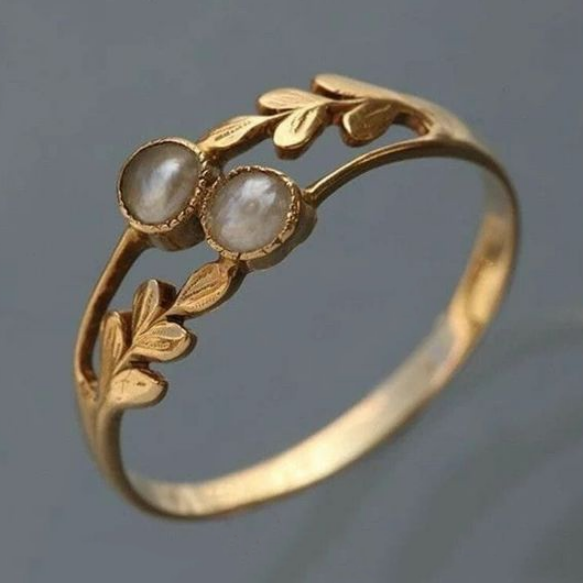 Antique Golden Double Moonstone Ring