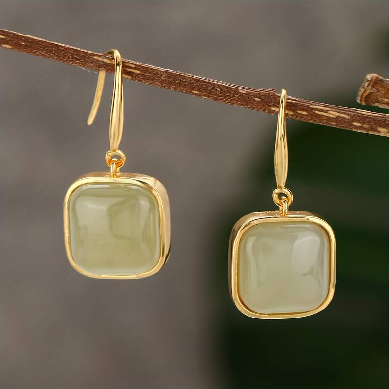 Retro Light Green Gemstone Earrings