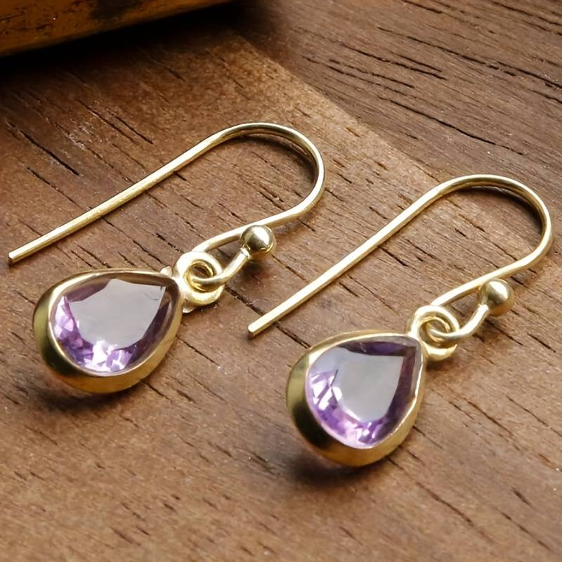 Retro Purple Crystal Dangle Earrings