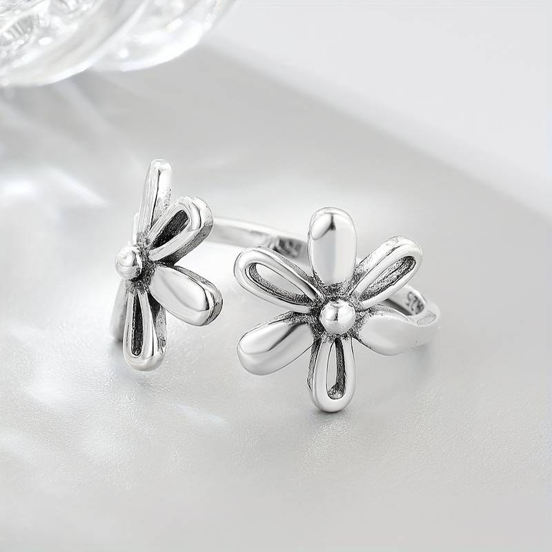 Antique Silver Floral Open Ring