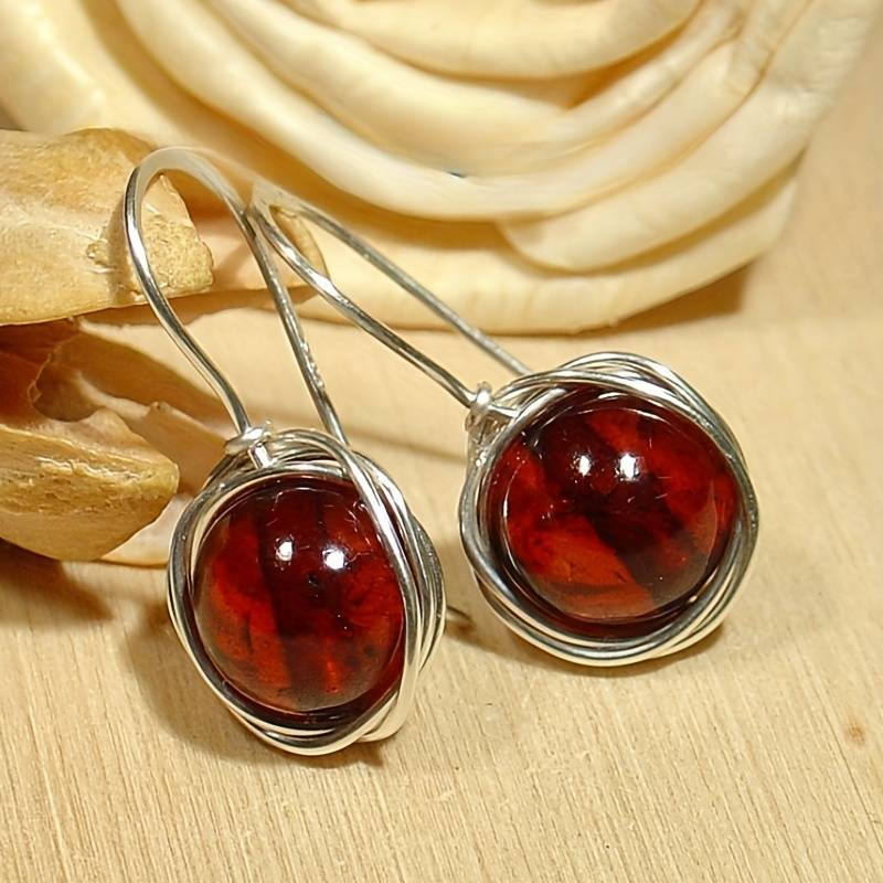Retro Bright Red Gemstone Earrings