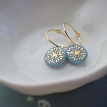 Retro Blue Dandelion Earrings with Rounded Design