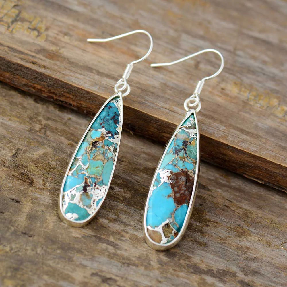 Retro Natural Stone Drop Earrings