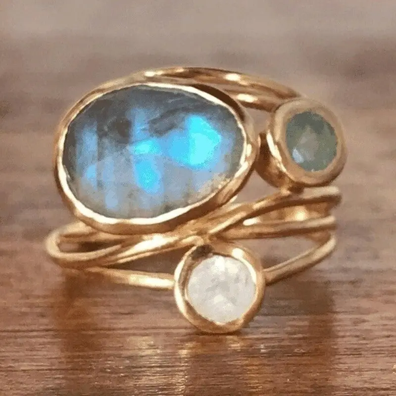 Antique Inlaid Blue Moonstone Ring