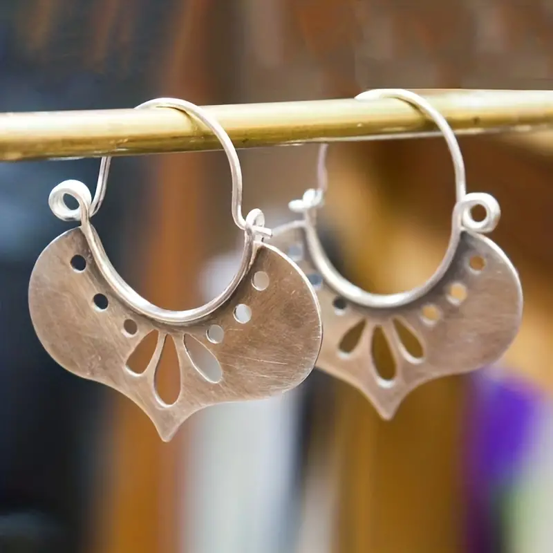 Antique Silver Hollow Hoop Earrings