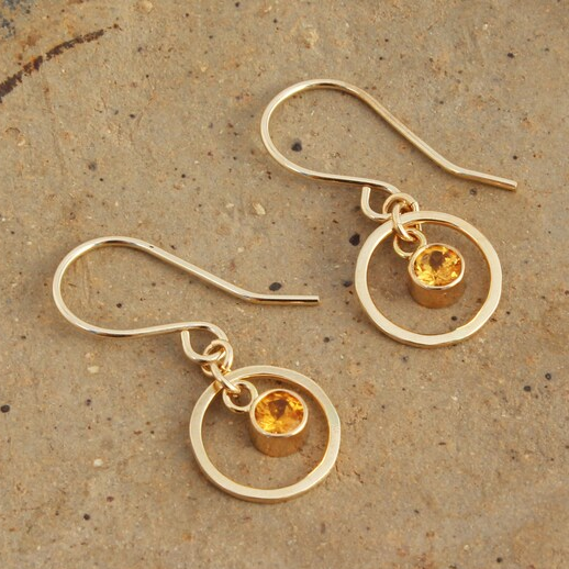 Retro Golden Earrings with Orange Zirconia