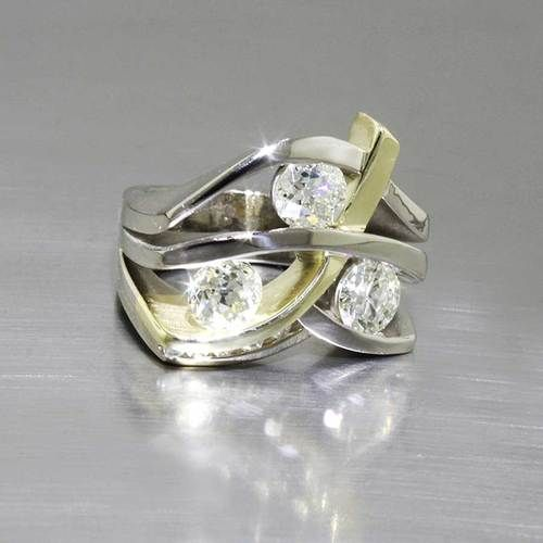 Classic Golden and Silver Zirconia Ring