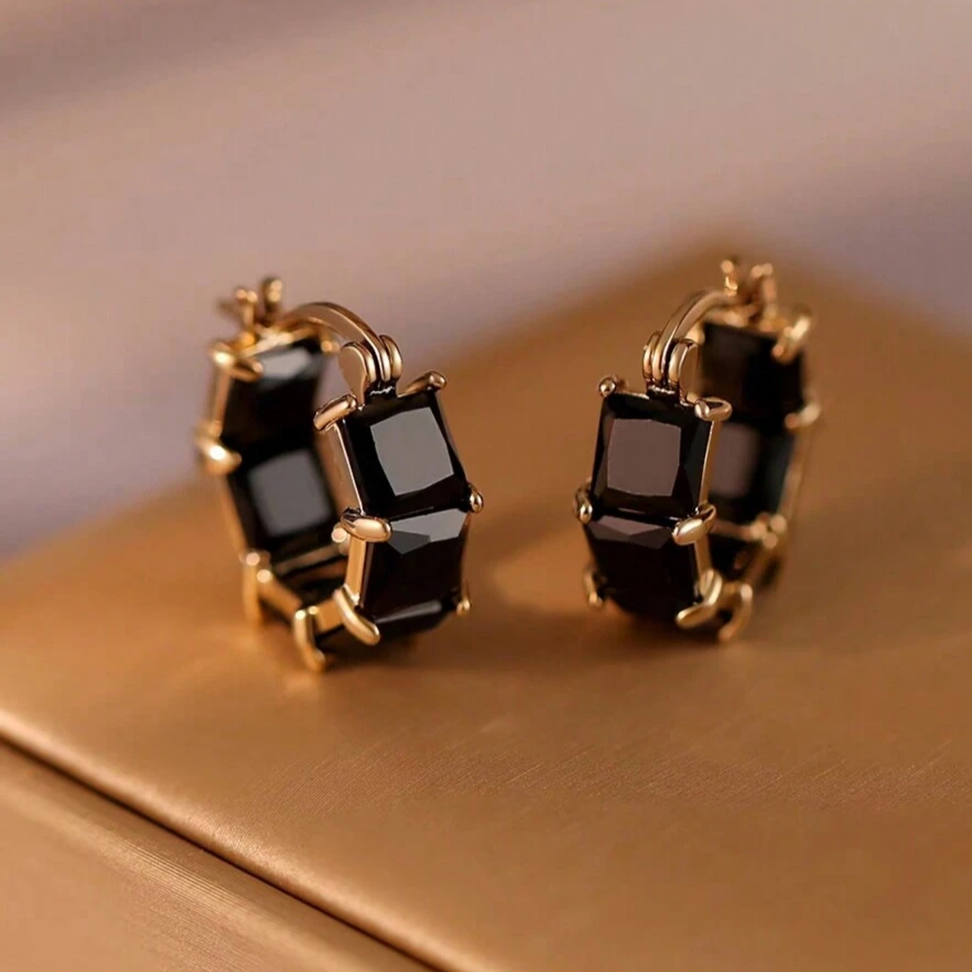 Classic Black Zirconia Vintage Earrings