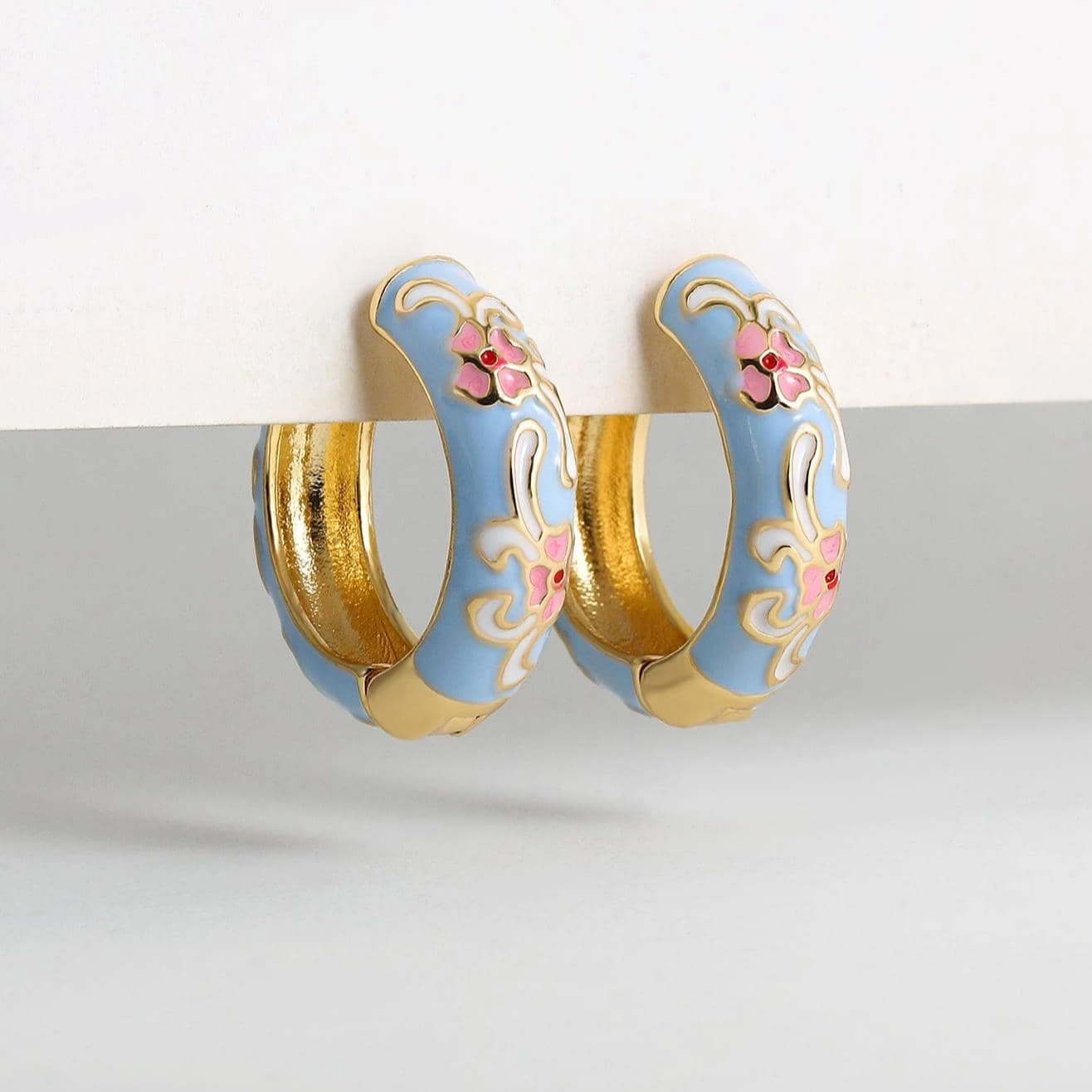 Retro Blue Enamel Hoop Earrings