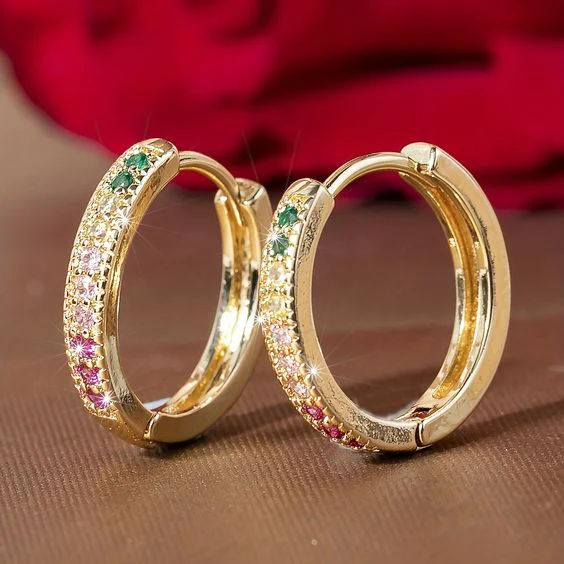 Retro Colorful Zirconia Hoop Earrings