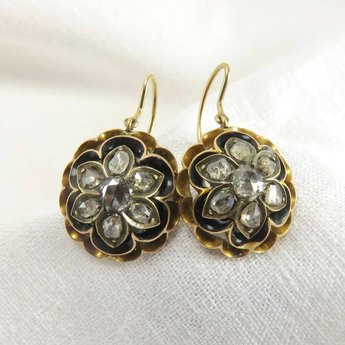 Retro Golden Blossom Crystal Earrings