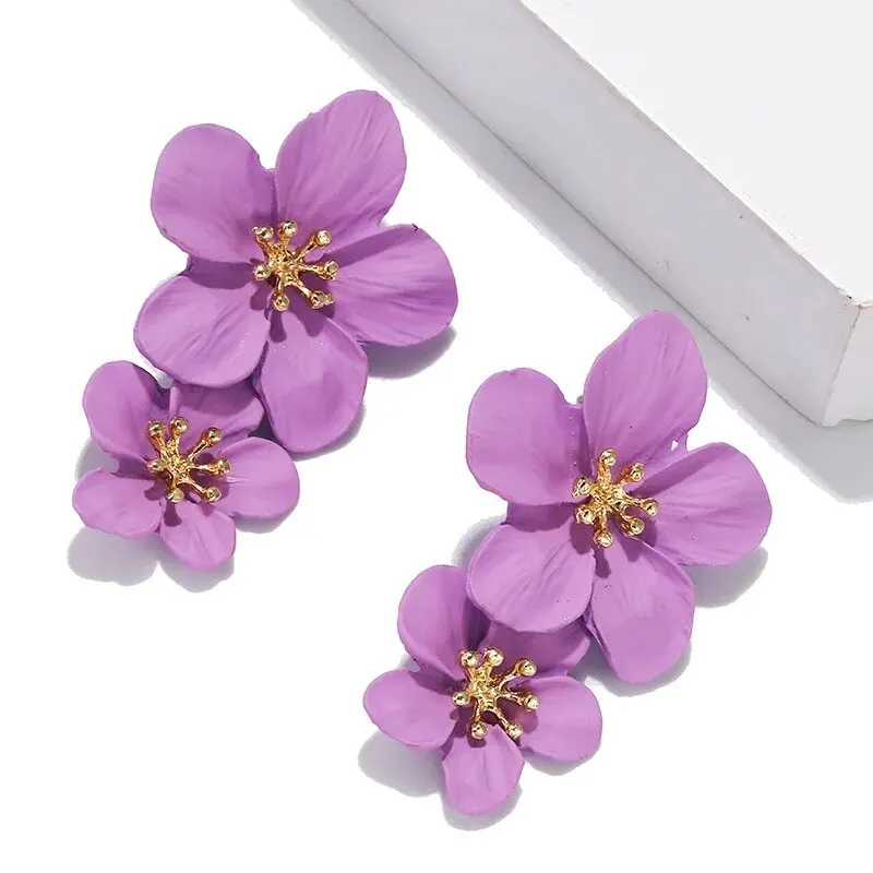 Retro Purple Floral Earrings