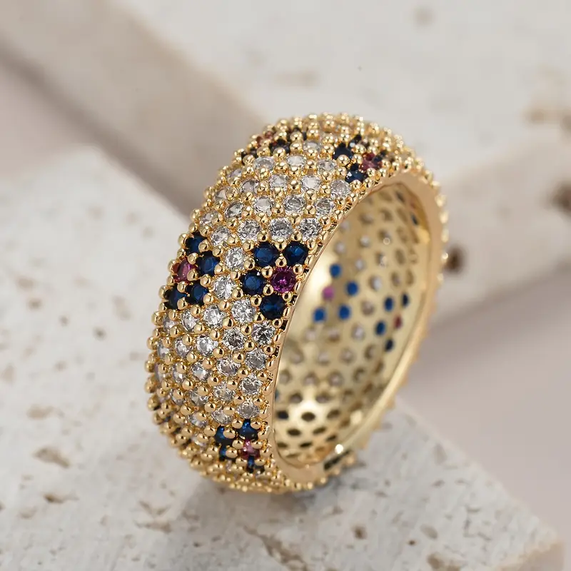 Retro Gold Ring with Vibrant Blue and Purple Zirconia