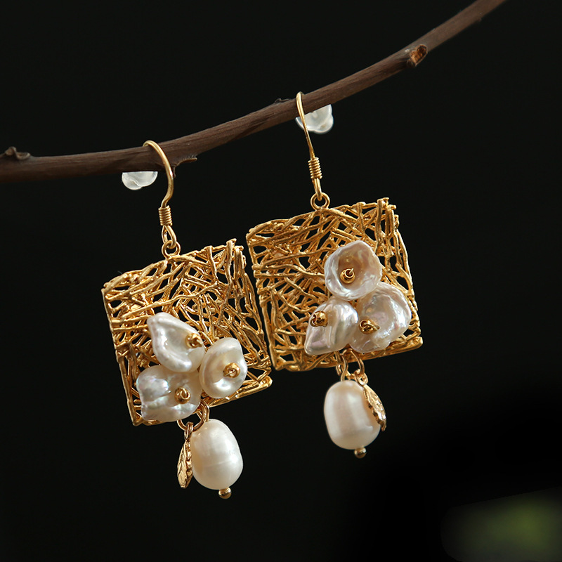 Classic White Pearl and Floral Earrings