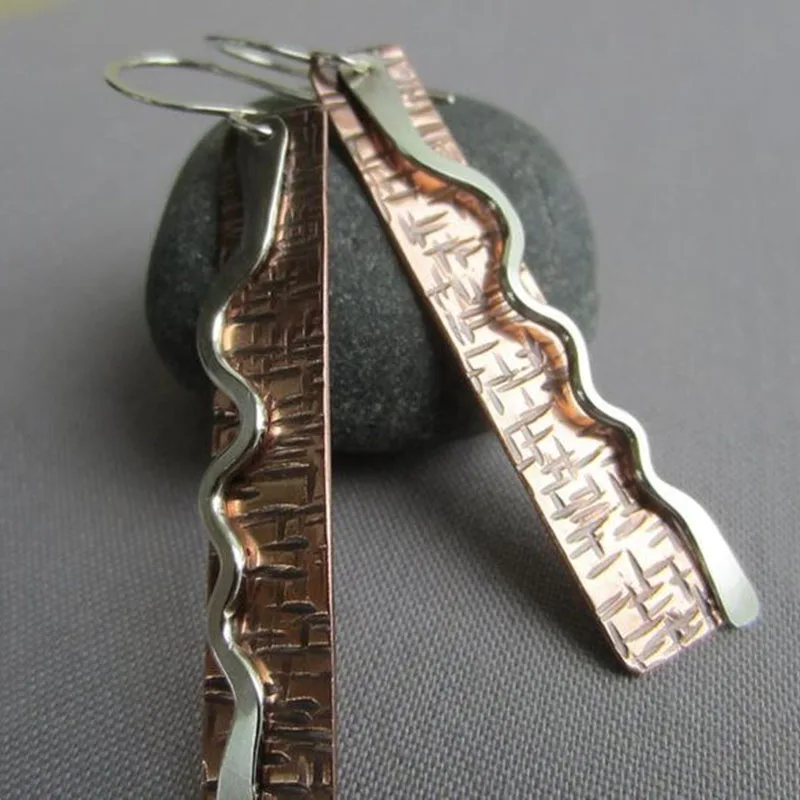 Retro Bronze Rectangular Silver Earrings