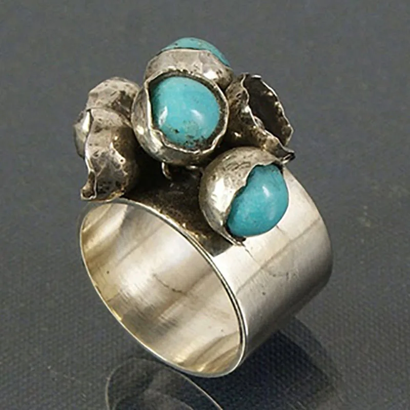 Antique Silver Ring with Inlaid Blue Stones
