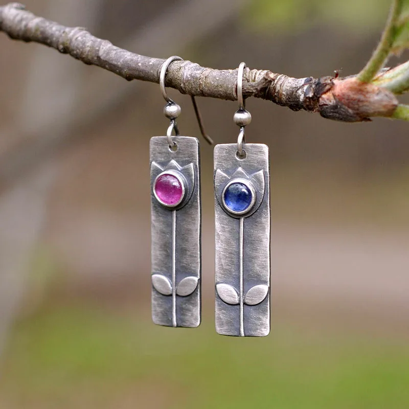 Retro Colorful Floral Rectangular Earrings