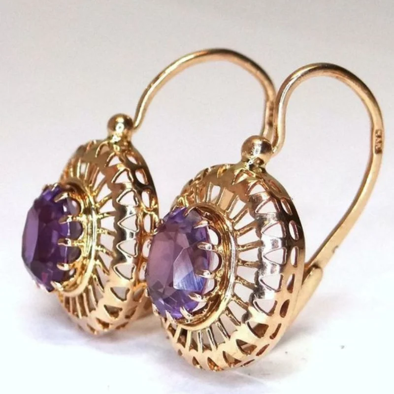 Retro Purple Crystal Inlaid Earrings