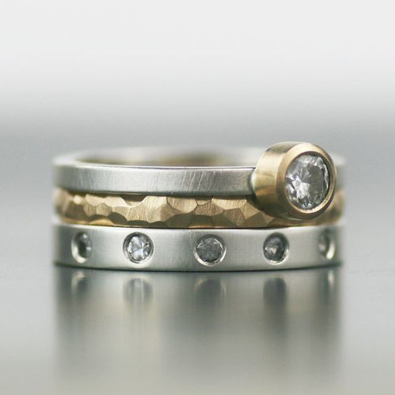 Retro Multi-Layered Gold and Silver Zirconia Ring
