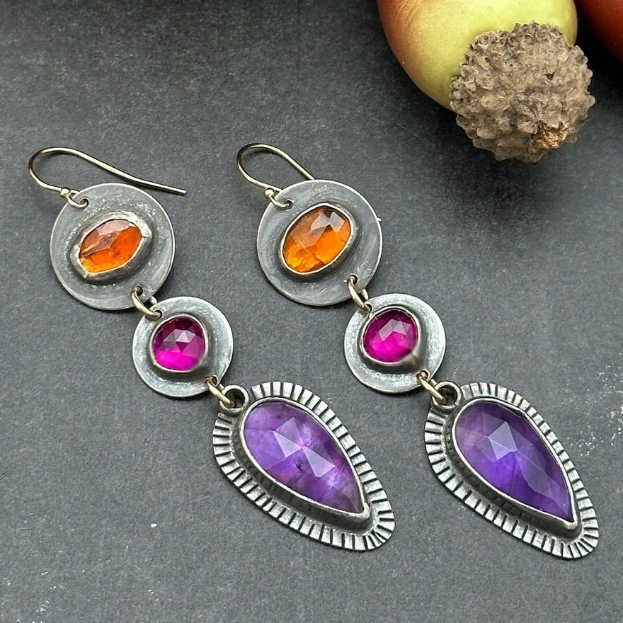 Retro Purple and Orange Earrings