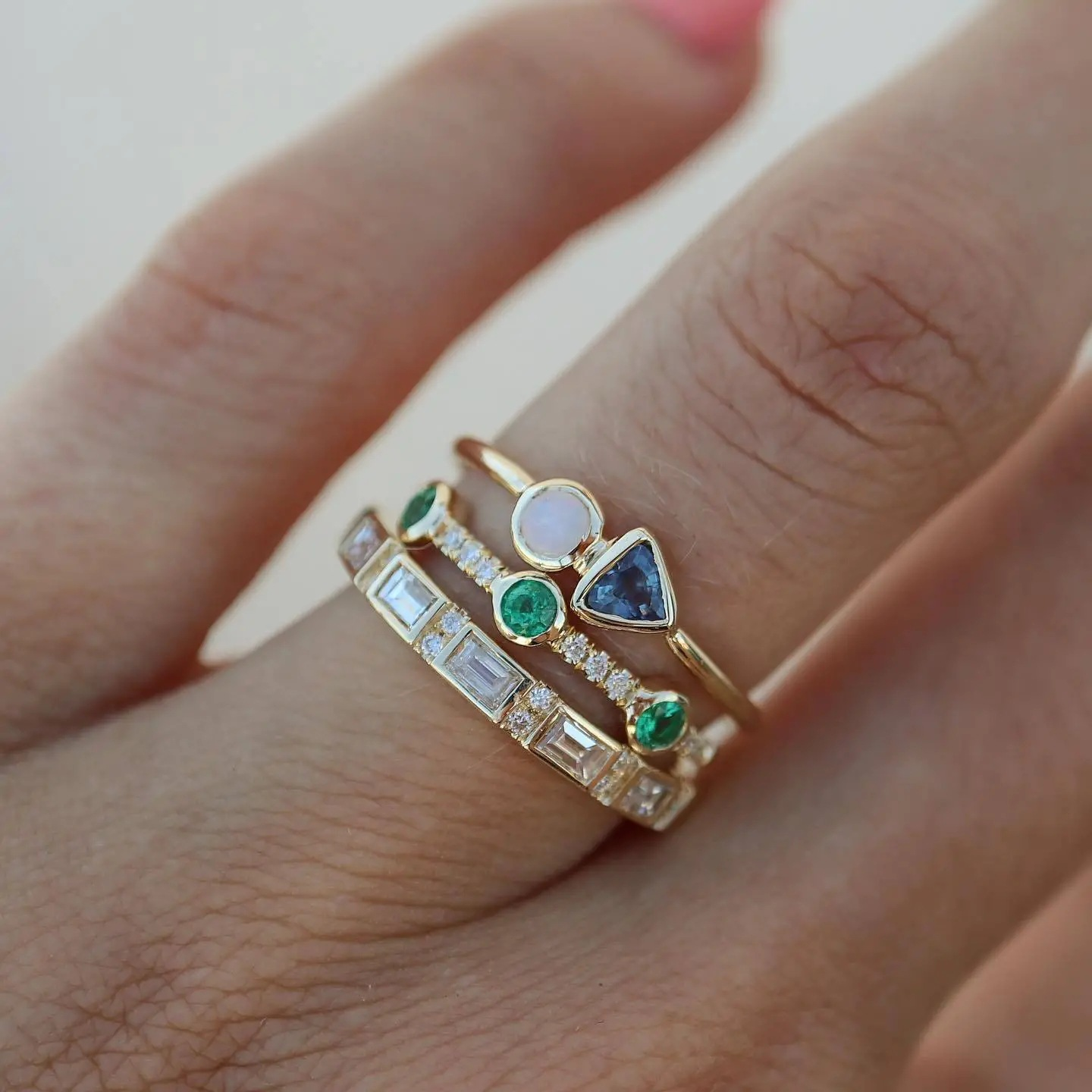 Antique White Opal and Forest Green Zirconia Ring