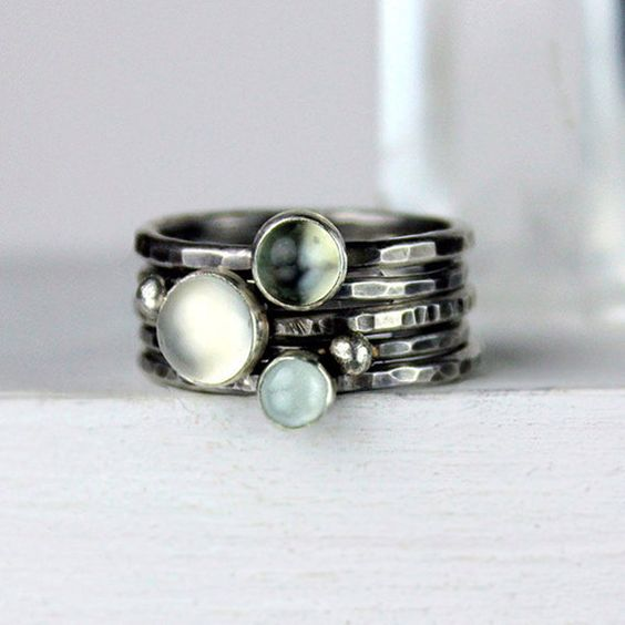 Antique Silver Ring with Moonstone Accents
