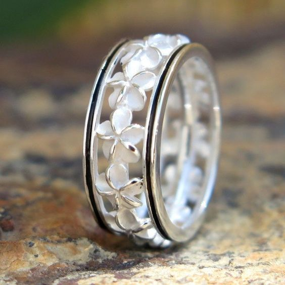Silver Vintage Floral Ring with White Accents