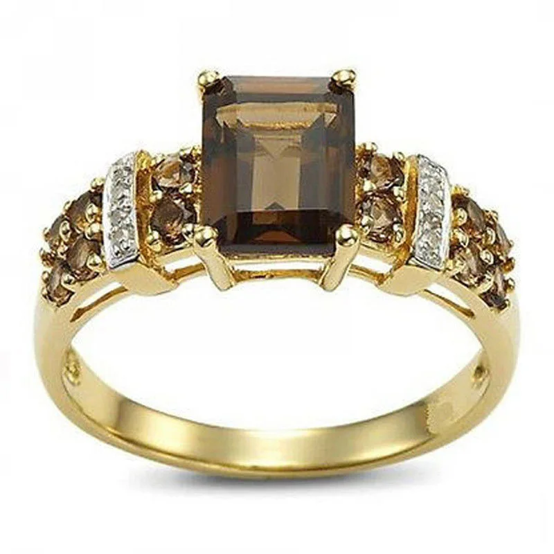 Antique Brown Crystal and Gold Ring