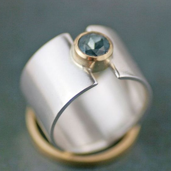 Antique Silver Ring with Blue Crystal Inlay