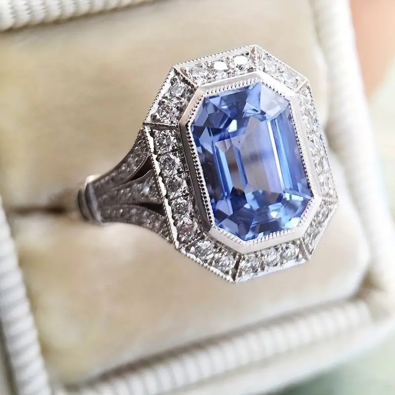 Antique Silver Ring with Blue Cubic Crystal