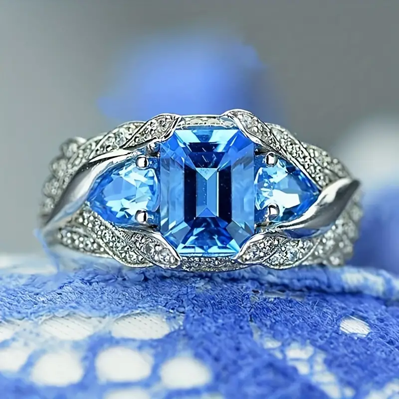 Retro Blue Glass Silver Ring