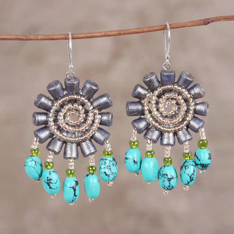 Retro Blue Stone Beaded Earrings