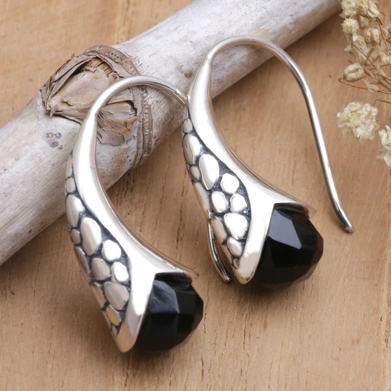 Retro Silver and Black Drop Earrings
