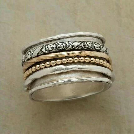Retro Silver and Gold Beaded Ring
