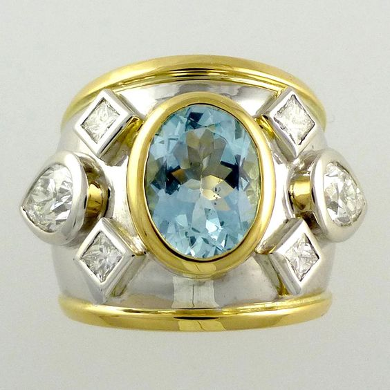 Antique Blue Inlaid Glass Ring with Gold and Silver Accents