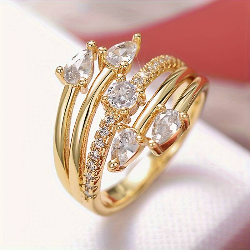 Retro Sparkling Layered Open Ring