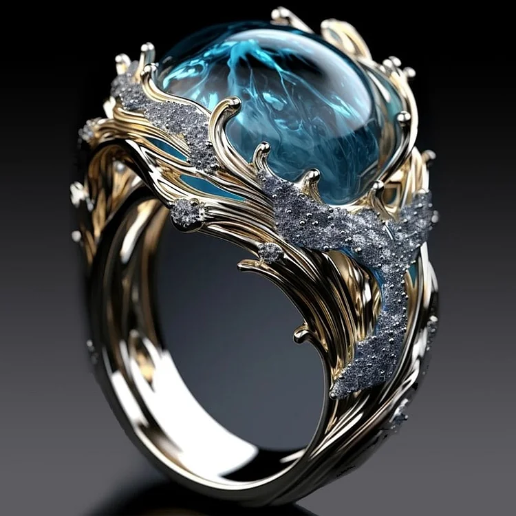 Retro Ocean-Inspired Crystal Ring
