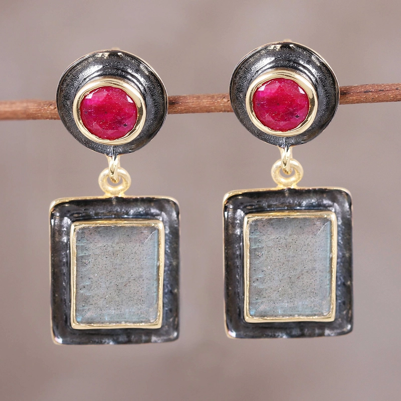 Retro Square Red Gemstone Earrings
