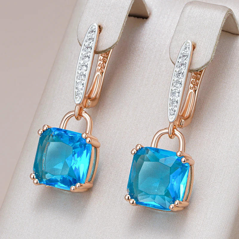 Chic Blue Square Zirconia Earrings