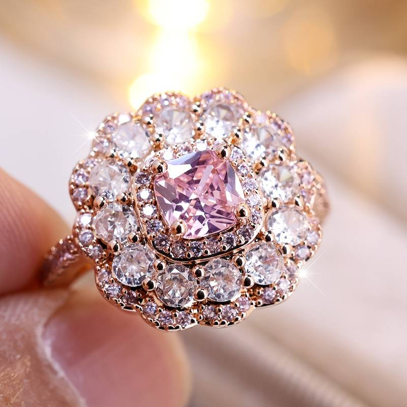 Retro Floral Zirconia Ring with Rounded Design