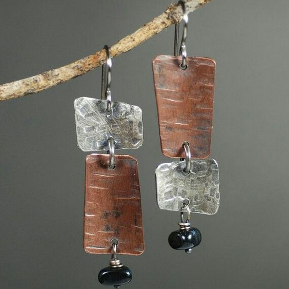 Antique-Inspired Bronze and Silver Earrings