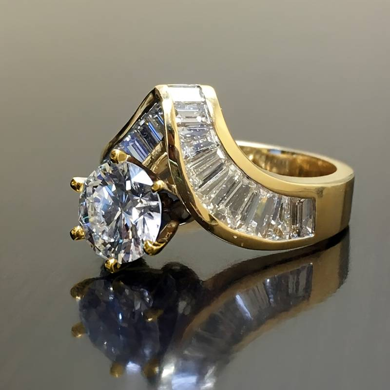 Retro Gold Ring with Irregular Zirconia Accents